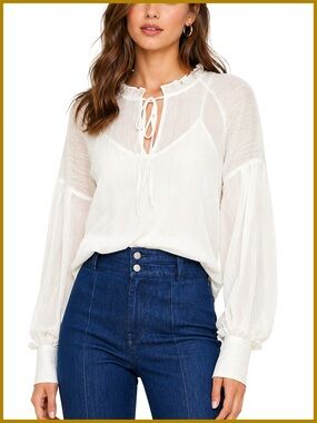 BCBGMaxAzria Metallic Striped Off White Sheer Blouse